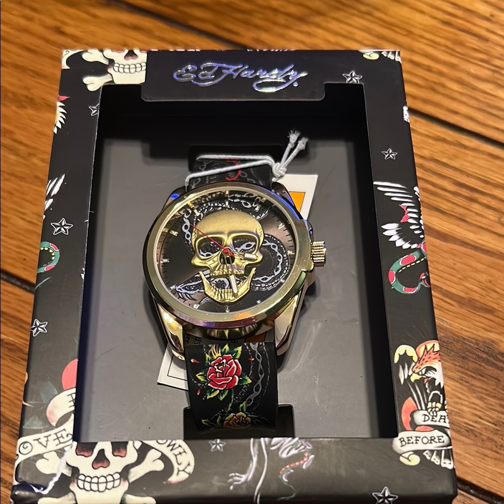 Ed Hardy Black and Gold Skull Watch